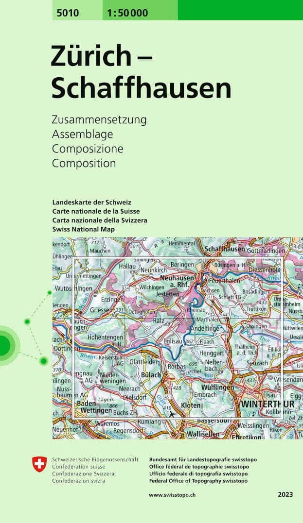 Carte topographique n° 5010 - Zürich, Schaffhausen (Suisse) | Swisstopo - 1/50 000 carte pliée Swisstopo 