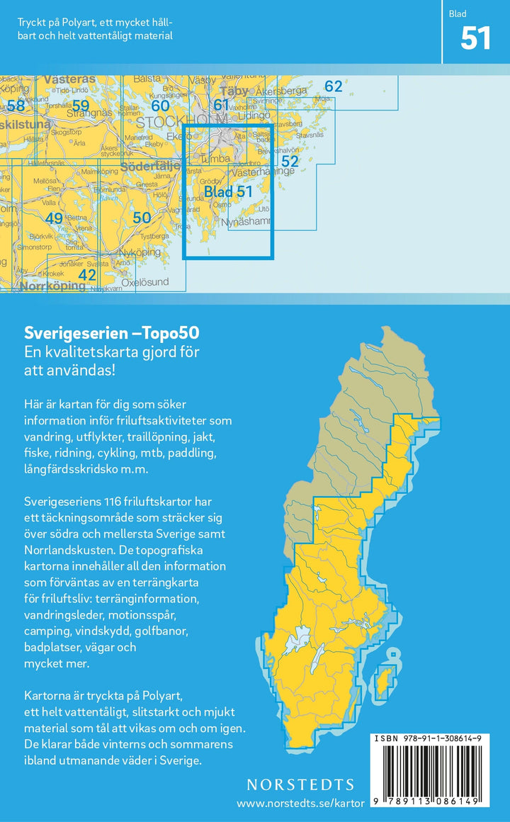 Carte topographique n° 51 - Södertörn (Suède) | Norstedts - Sverigeserien carte pliée Norstedts 