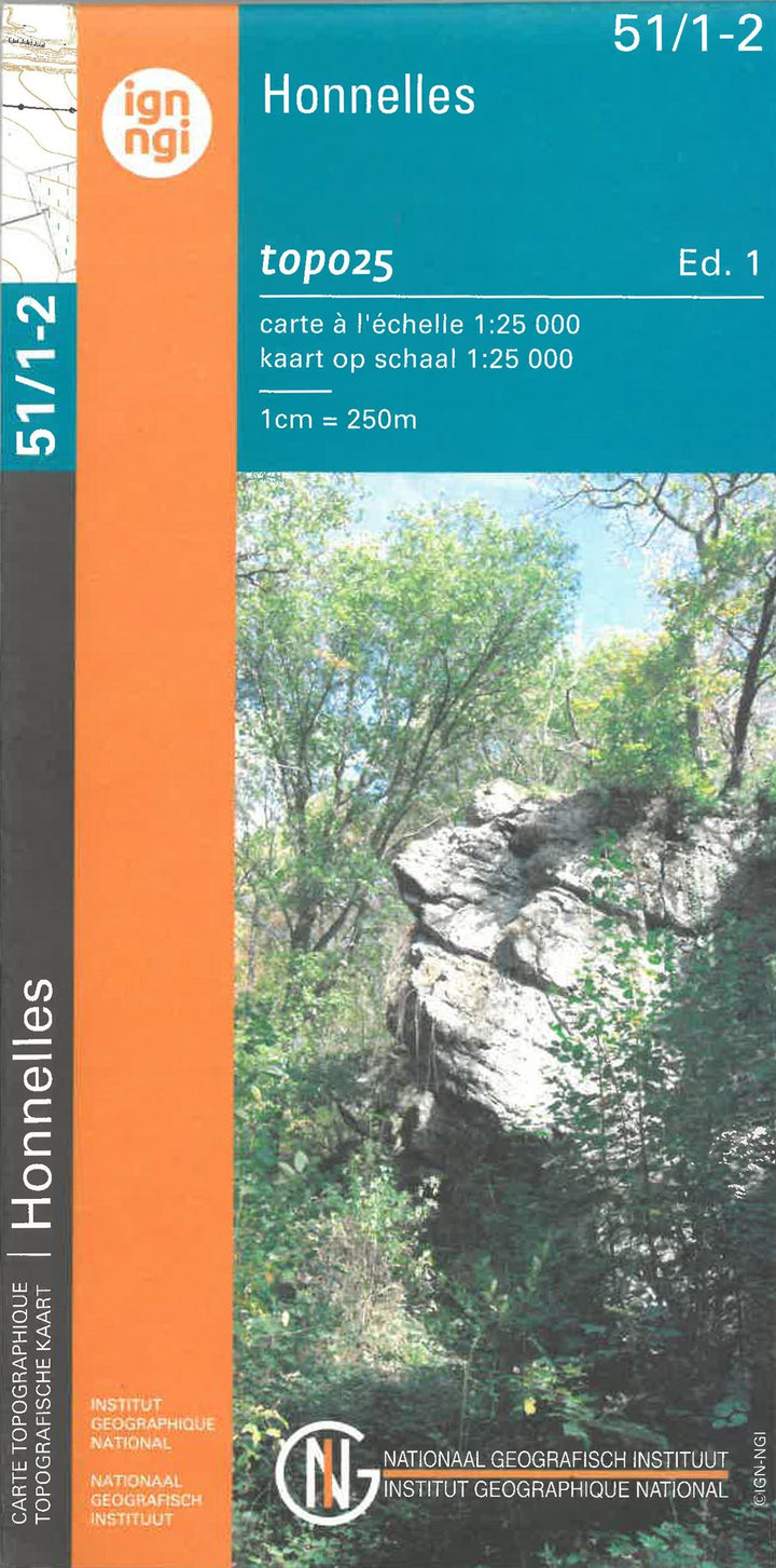 Carte topographique n° 51/1-2 - Honnelles (Belgique) | NGI topo 25 carte pliée IGN Belgique 