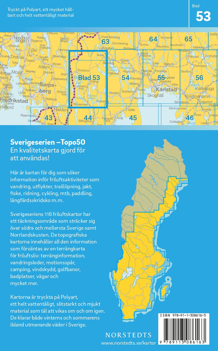 Carte topographique n° 53 - Årjäng (Suède) | Norstedts - Sverigeserien carte pliée Norstedts 