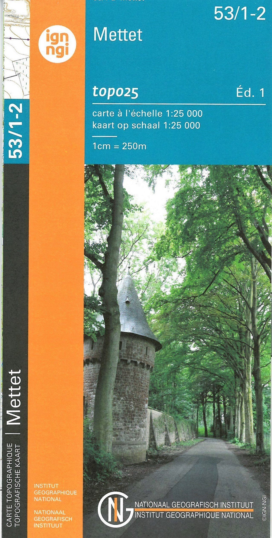 Carte topographique n° 53/1-2 - Mettet (Belgique) | NGI topo 25 carte pliée IGN Belgique 