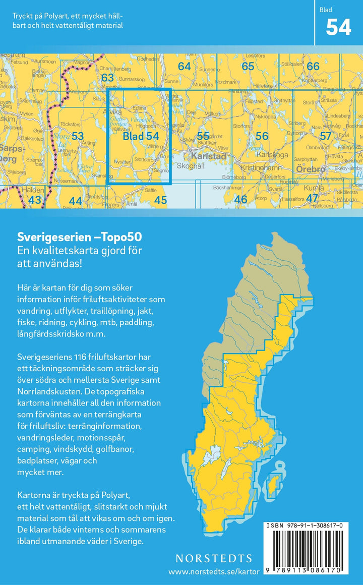 Carte topographique n° 54 - Arvika (Suède) | Norstedts - Sverigeserien carte pliée Norstedts 