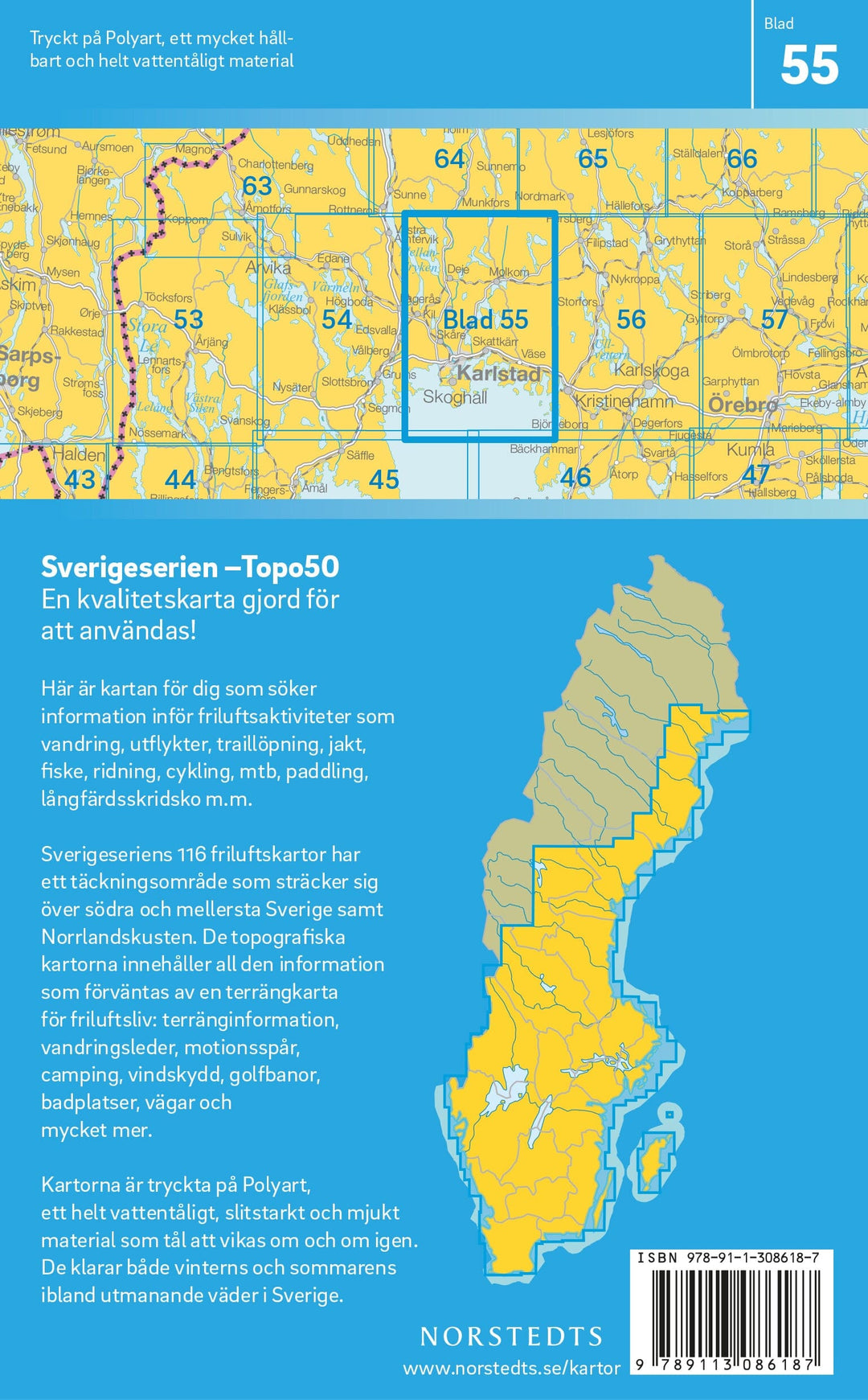 Carte topographique n° 55 - Karlstad (Suède) | Norstedts - Sverigeserien carte pliée Norstedts 