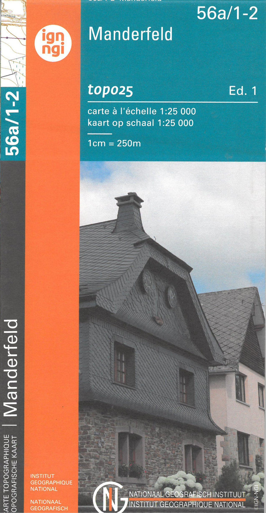 Carte topographique n° 56A/1-2 - Manderfeld (Belgique) | NGI topo 25 carte pliée IGN Belgique 