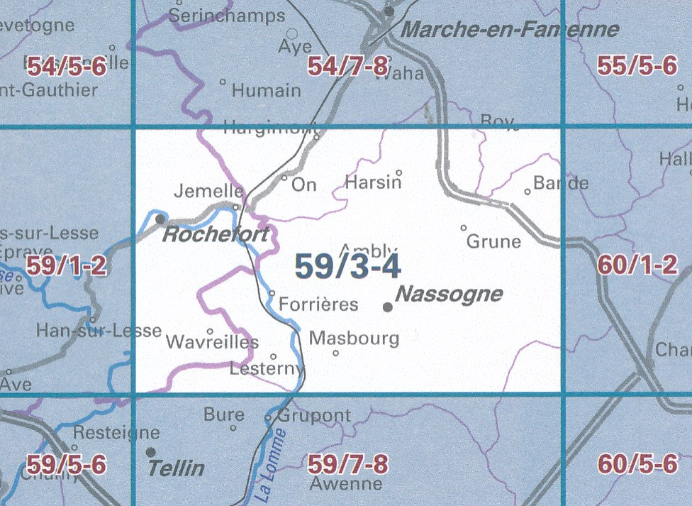 Carte topographique n° 59/3-4 - Rochefort (Belgique) | NGI topo 25 carte pliée IGN Belgique 