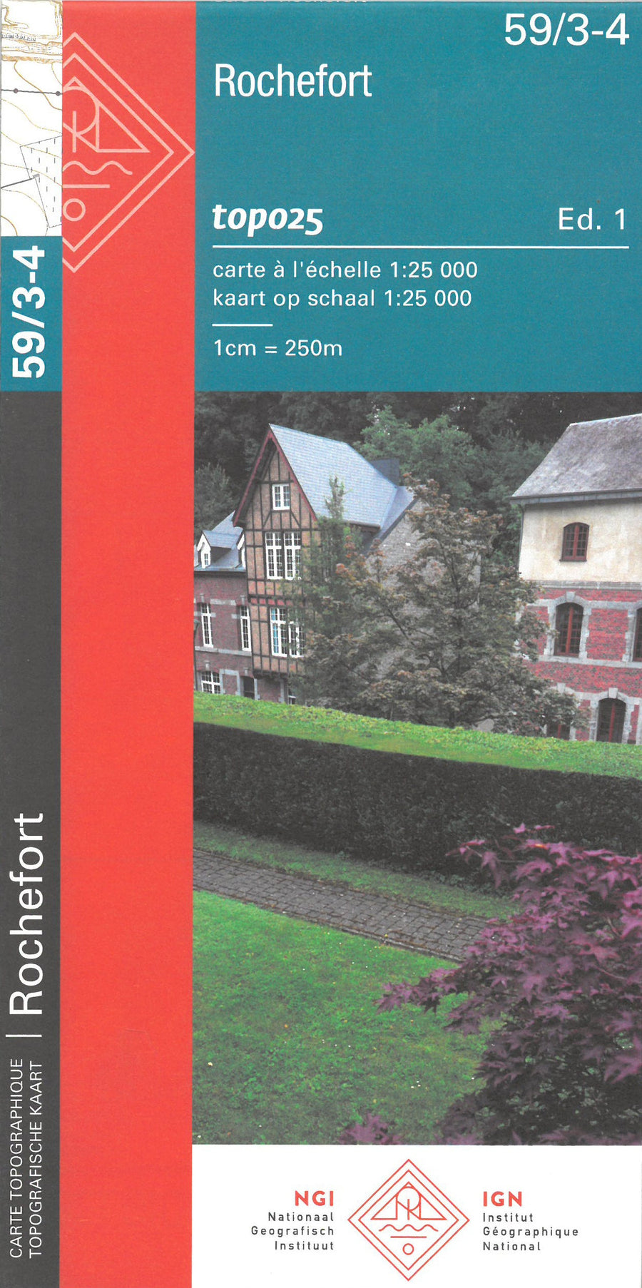 Carte topographique n° 59/3-4 - Rochefort (Belgique) | NGI topo 25 carte pliée IGN Belgique 