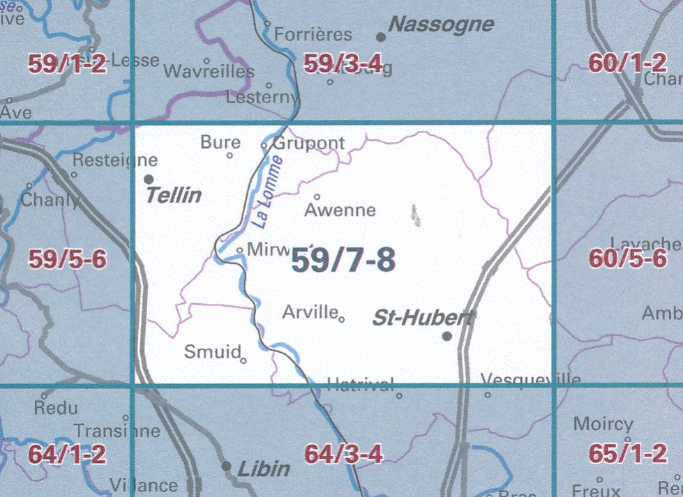 Carte topographique n° 59/7-8 - Saint-Hubert (Belgique) | NGI topo 25 carte pliée IGN Belgique 