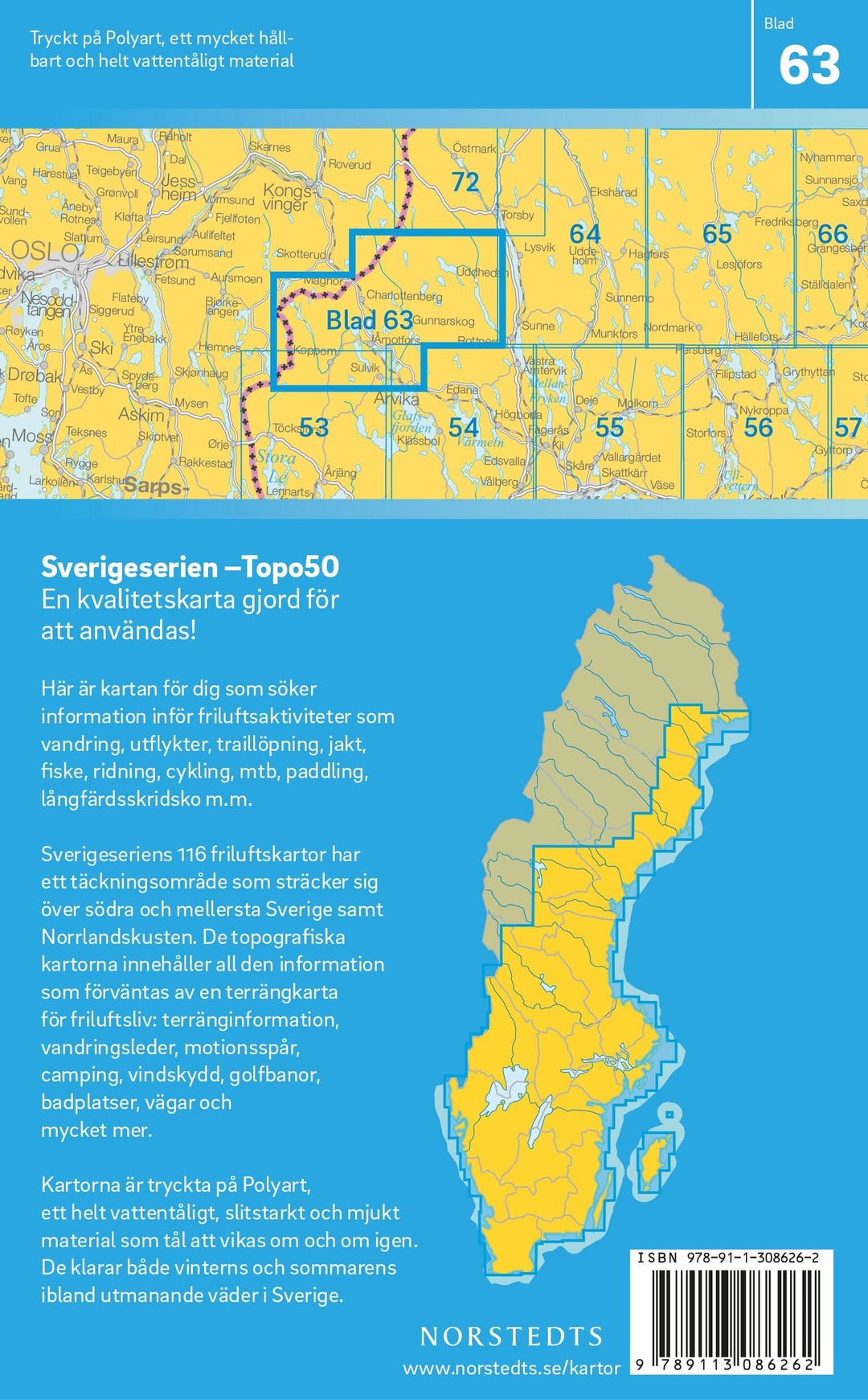 Carte topographique n° 63 - Charlottenberg (Suède) | Norstedts - Sverigeserien carte pliée Norstedts 