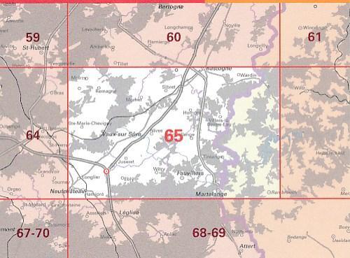 Carte topographique n° 65 - Bastogne (Belgique) | IGN belge - 1/50 000 carte pliée IGN Belgique 
