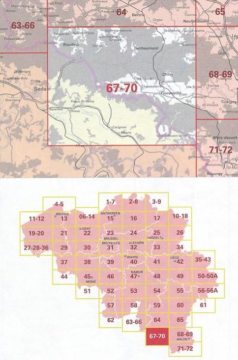 Carte topographique n° 67-70 - Bouillon (Belgique) | IGN belge - 1/50 000 carte pliée IGN Belgique 