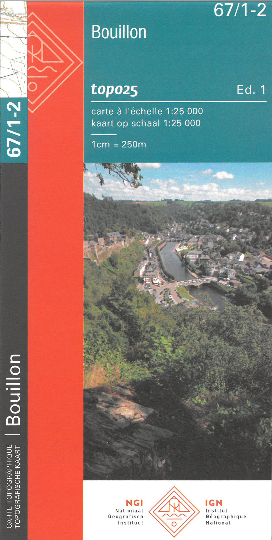Carte topographique n° 67/1-2 - Bouillon (Belgique) | NGI topo 25 carte pliée IGN Belgique 