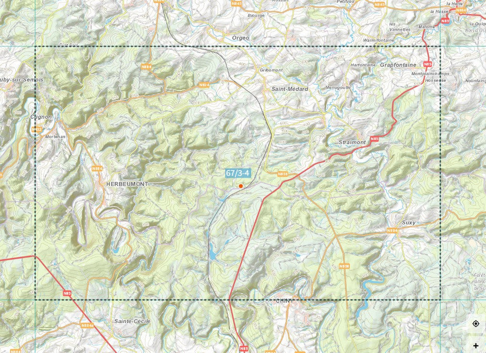 Carte topographique n° 67/3-4 - Herbeumont (Belgique) | NGI topo 25 carte pliée IGN Belgique 