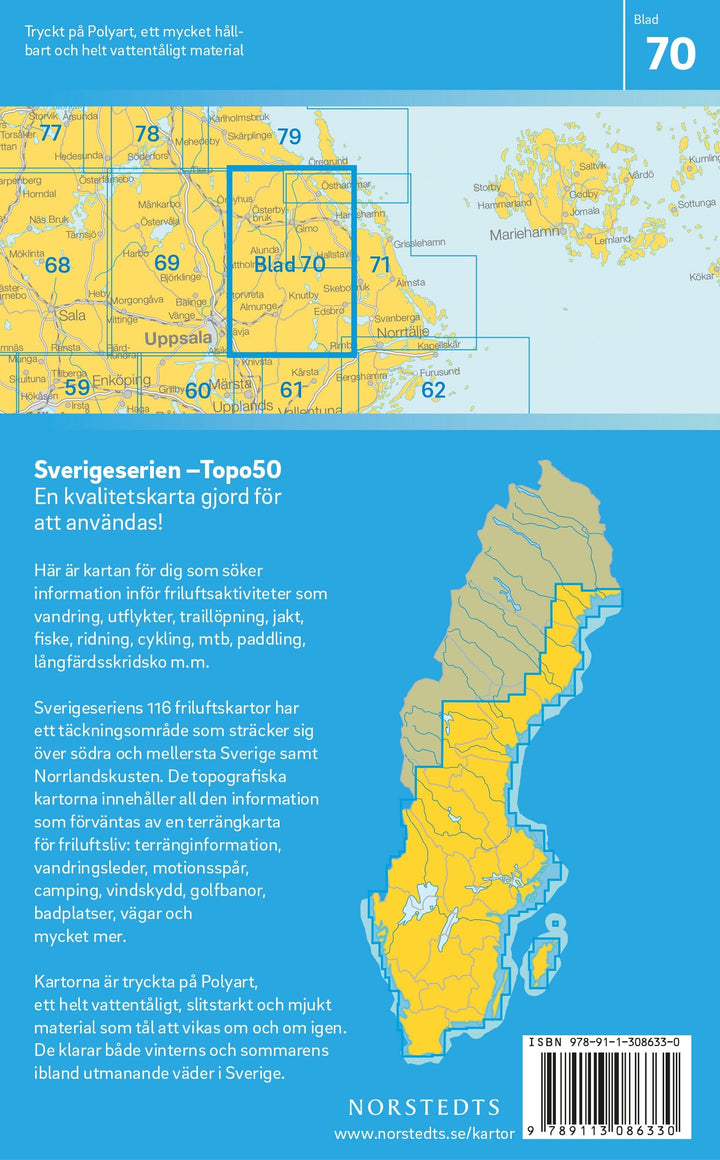 Carte topographique n° 70 - Gimo (Suède) | Norstedts - Sverigeserien carte pliée Norstedts 