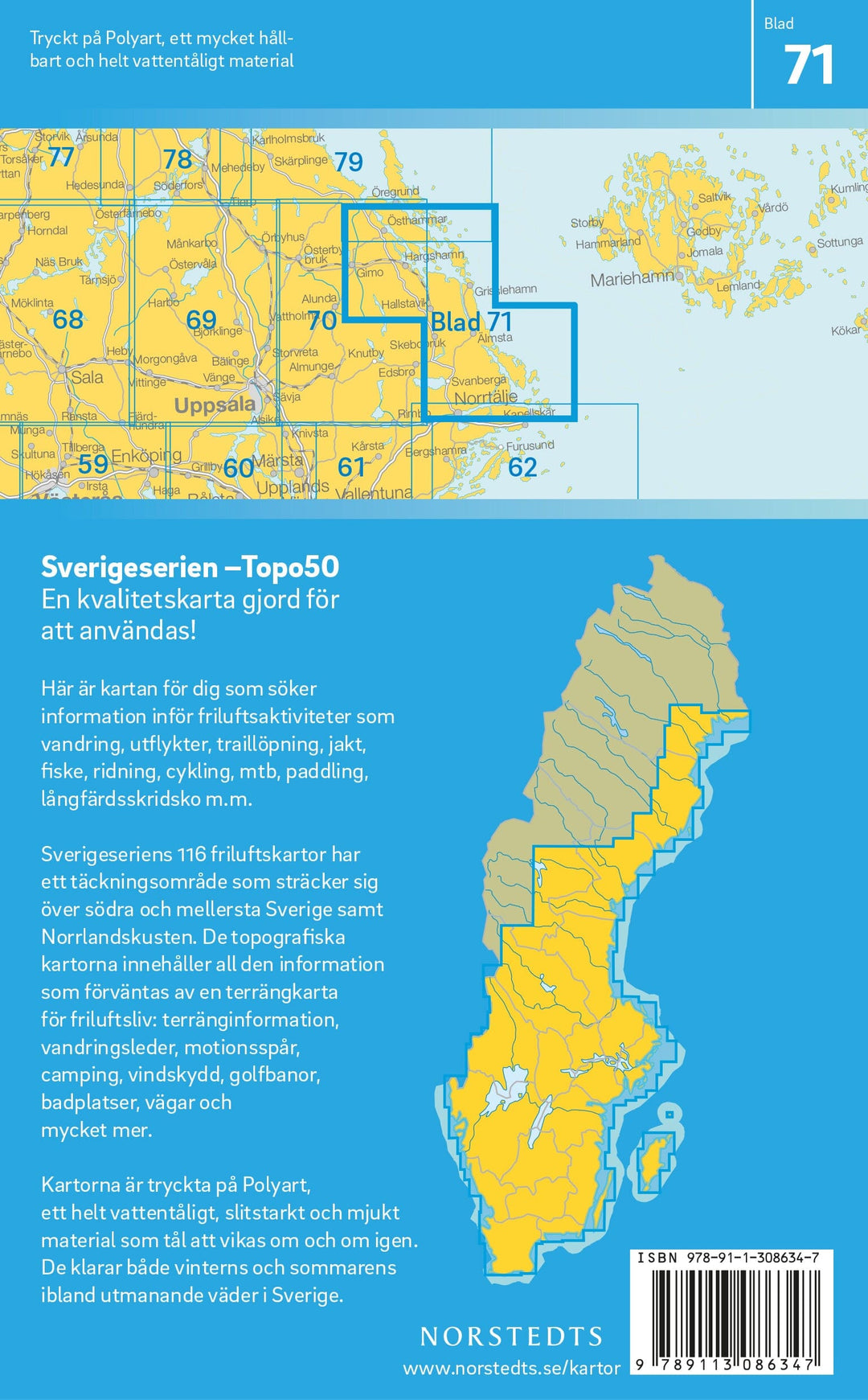 Carte topographique n° 71 - Hallstavik (Suède) | Norstedts - Sverigeserien carte pliée Norstedts 