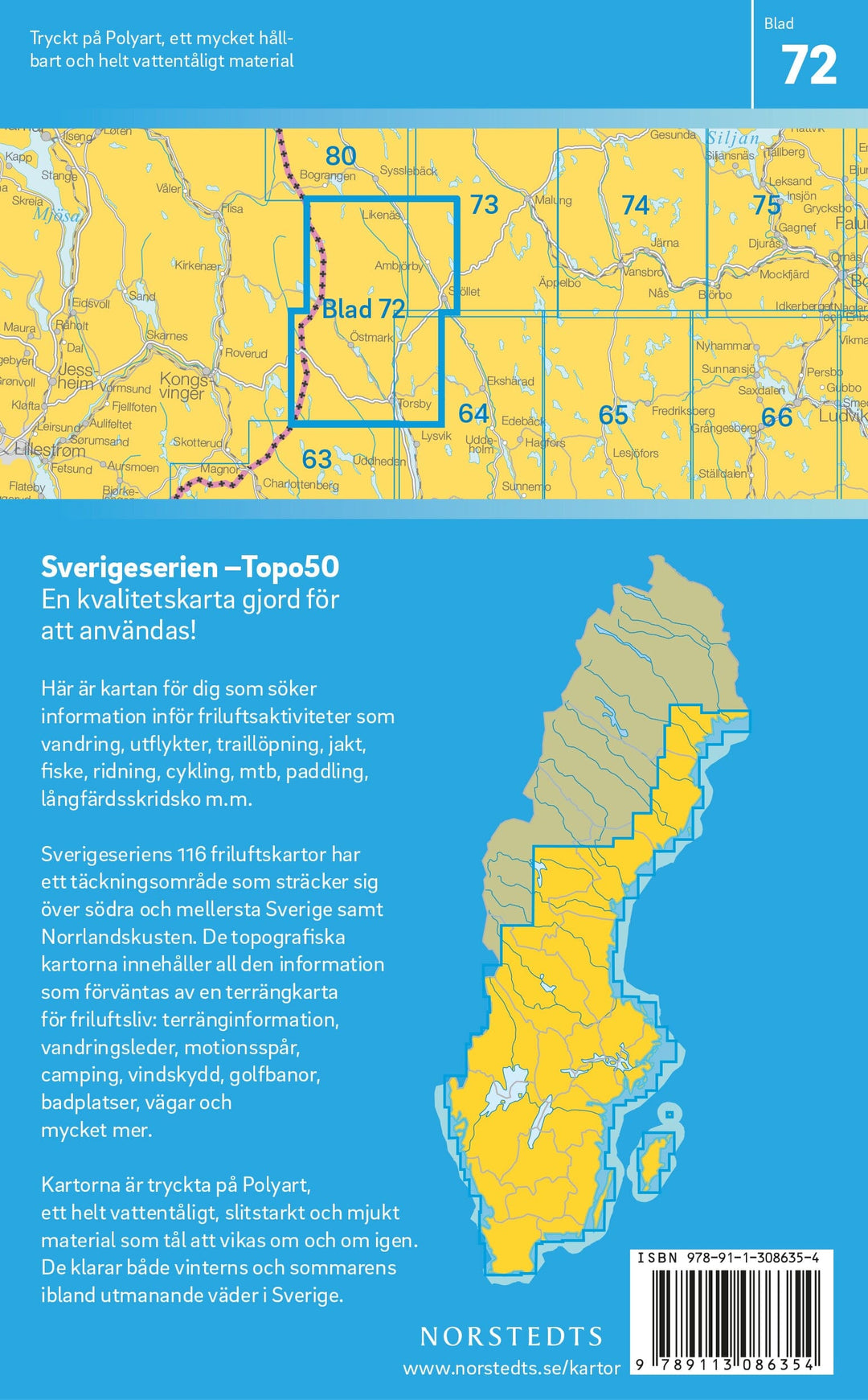 Carte topographique n° 72 - Torsby (Suède) | Norstedts - Sverigeserien carte pliée Norstedts 