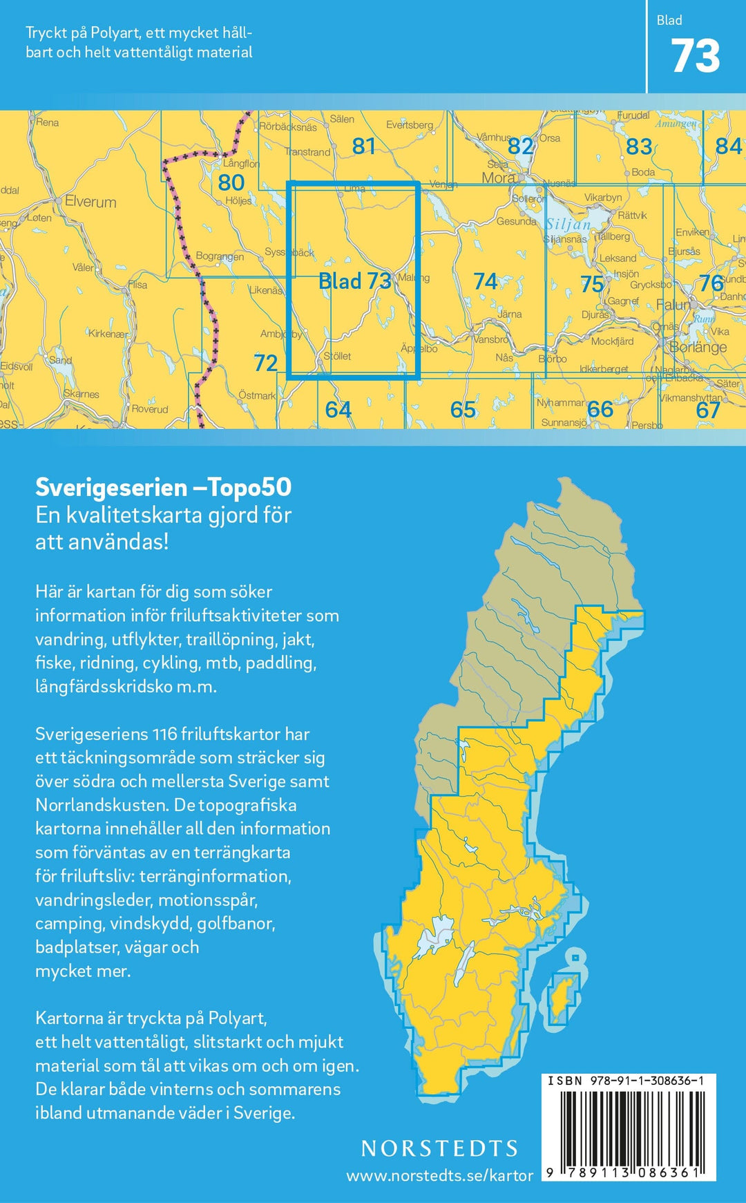 Carte topographique n° 73 - Malung (Suède) | Norstedts - Sverigeserien carte pliée Norstedts 