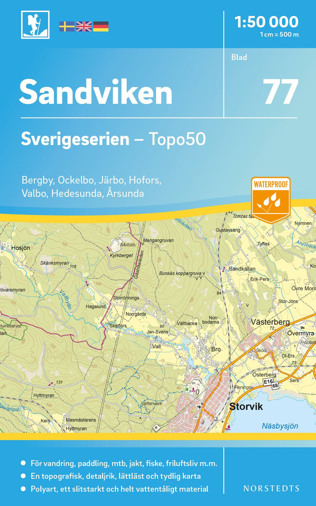 Carte topographique n° 77 - Sandviken (Suède) | Norstedts - Sverigeserien carte pliée Norstedts 