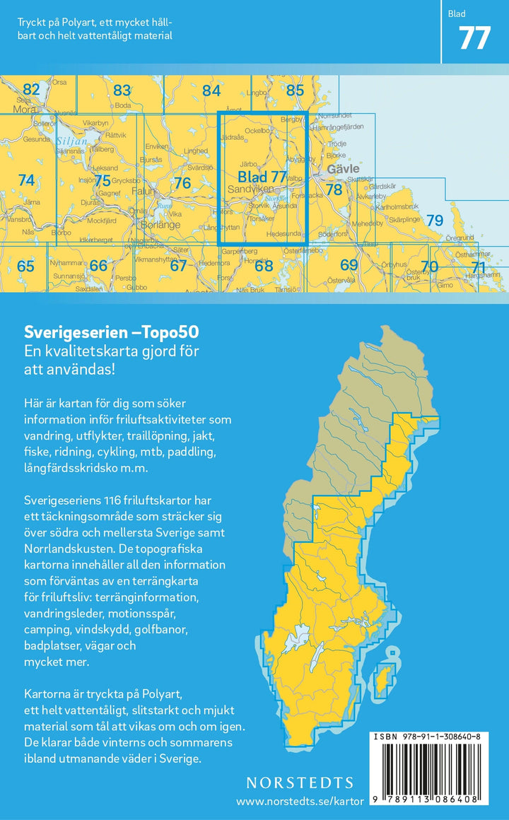 Carte topographique n° 77 - Sandviken (Suède) | Norstedts - Sverigeserien carte pliée Norstedts 