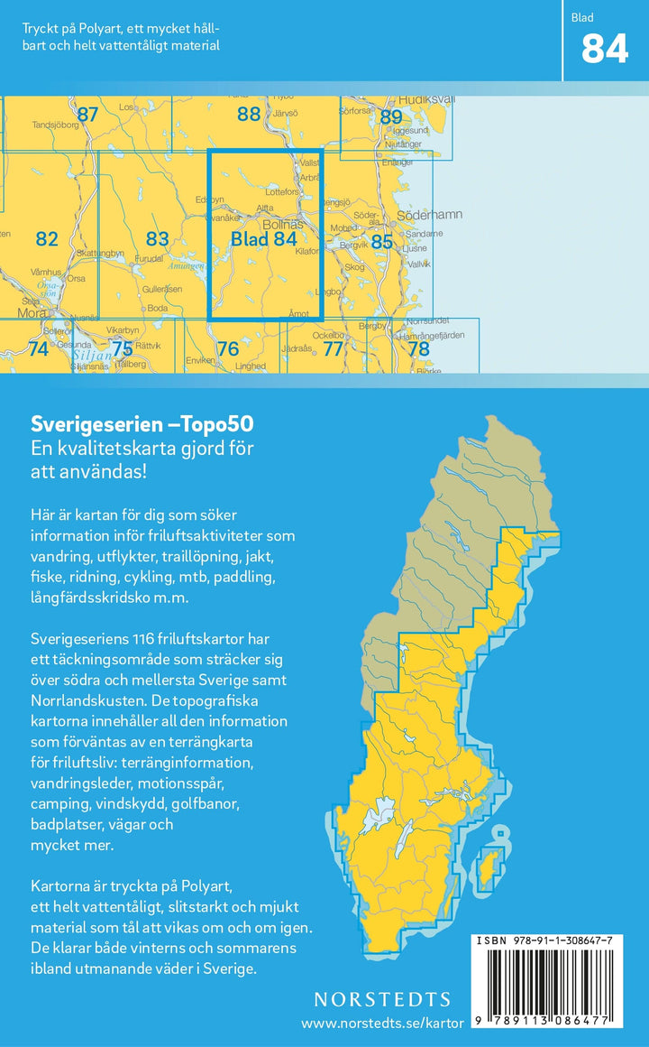 Carte topographique n° 84 - Bollnäs (Suède) | Norstedts - Sverigeserien carte pliée Norstedts 