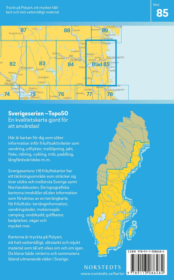 Carte topographique n° 85 - Söderhamn (Suède) | Norstedts - Sverigeserien carte pliée Norstedts 