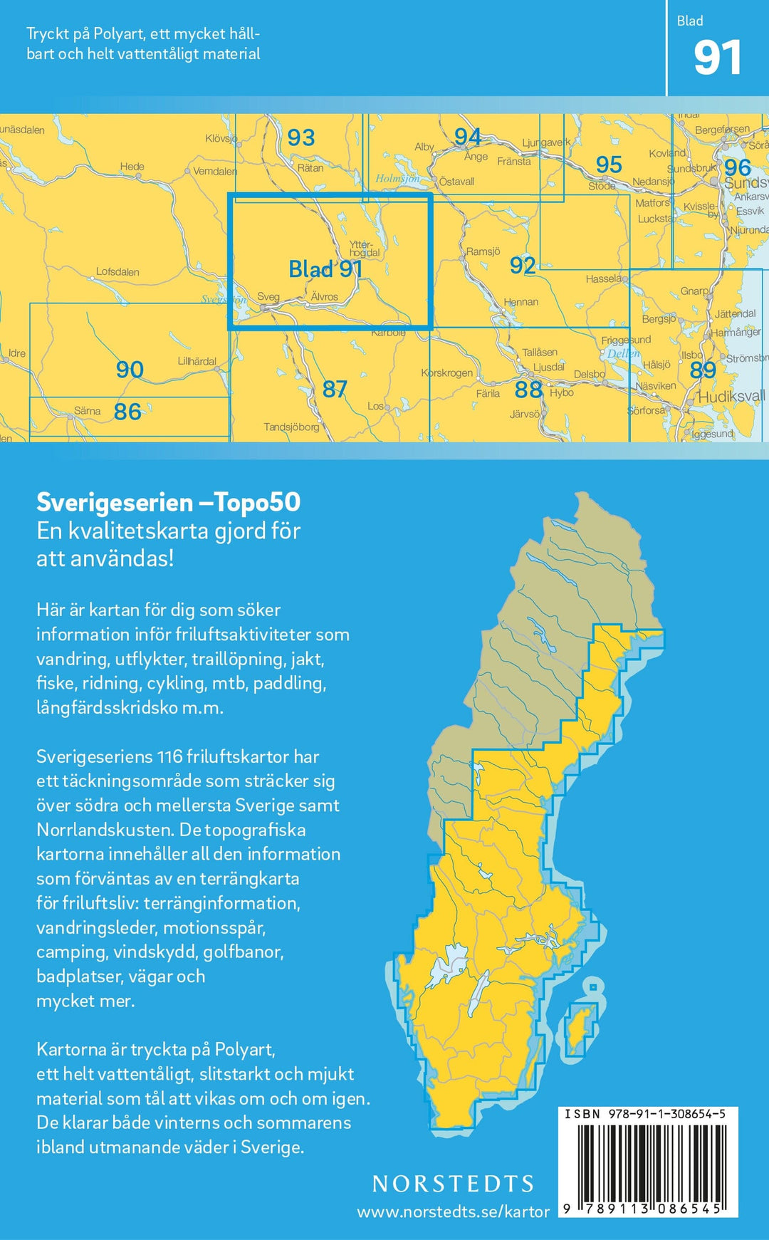 Carte topographique n° 91 - Ytterhogdal (Suède) | Norstedts - Sverigeserien carte pliée Norstedts 