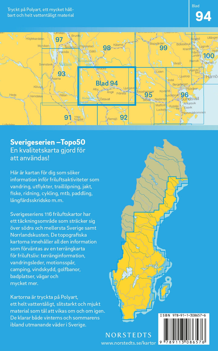 Carte topographique n° 94 - Ånge (Suède) | Norstedts - Sverigeserien carte pliée Norstedts 