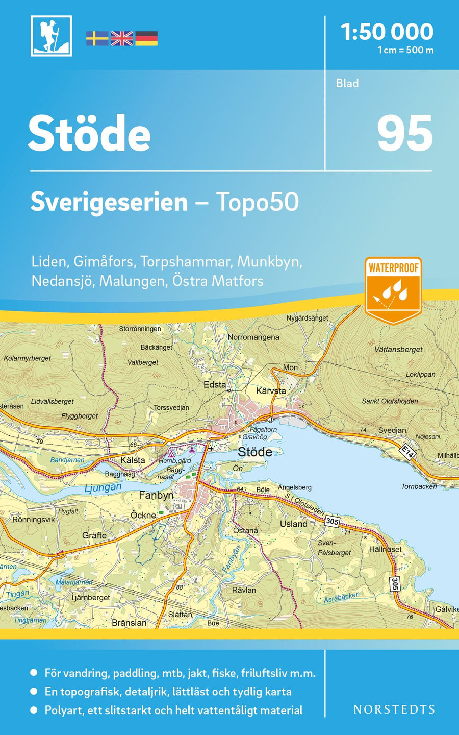 Carte topographique n° 95 - Stöde (Suède) | Norstedts - Sverigeserien carte pliée Norstedts 