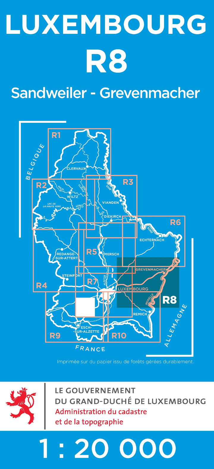 Carte topographique n° R08 - Sandweiler, Grevenmacher (G.D de Luxembourg) carte pliée Service topographique du Luxembourg 