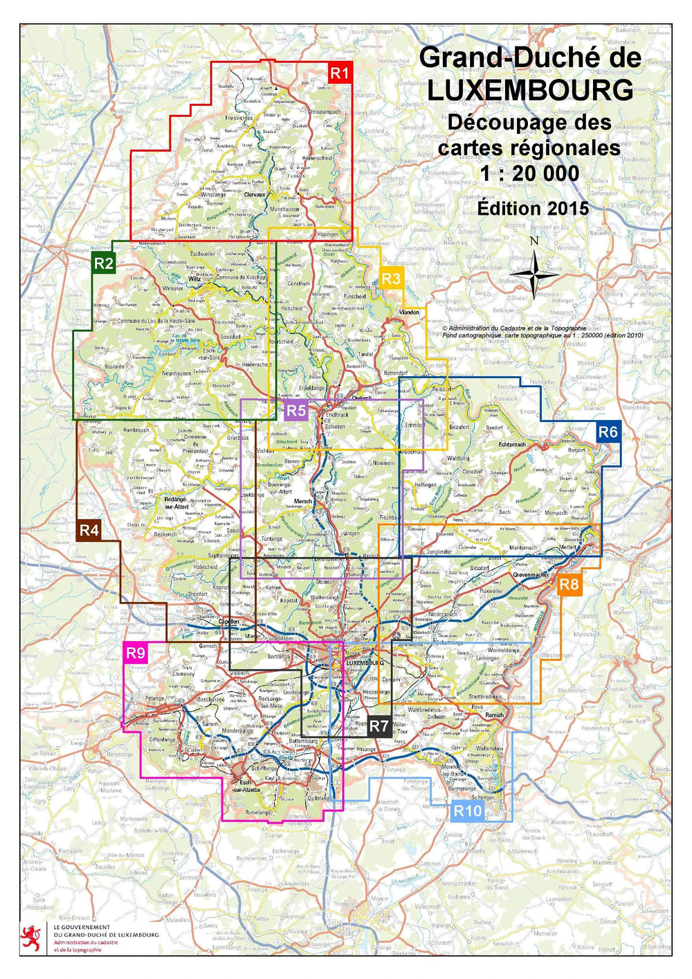 Carte topographique n° R08 - Sandweiler, Grevenmacher (G.D de Luxembourg) carte pliée Service topographique du Luxembourg 