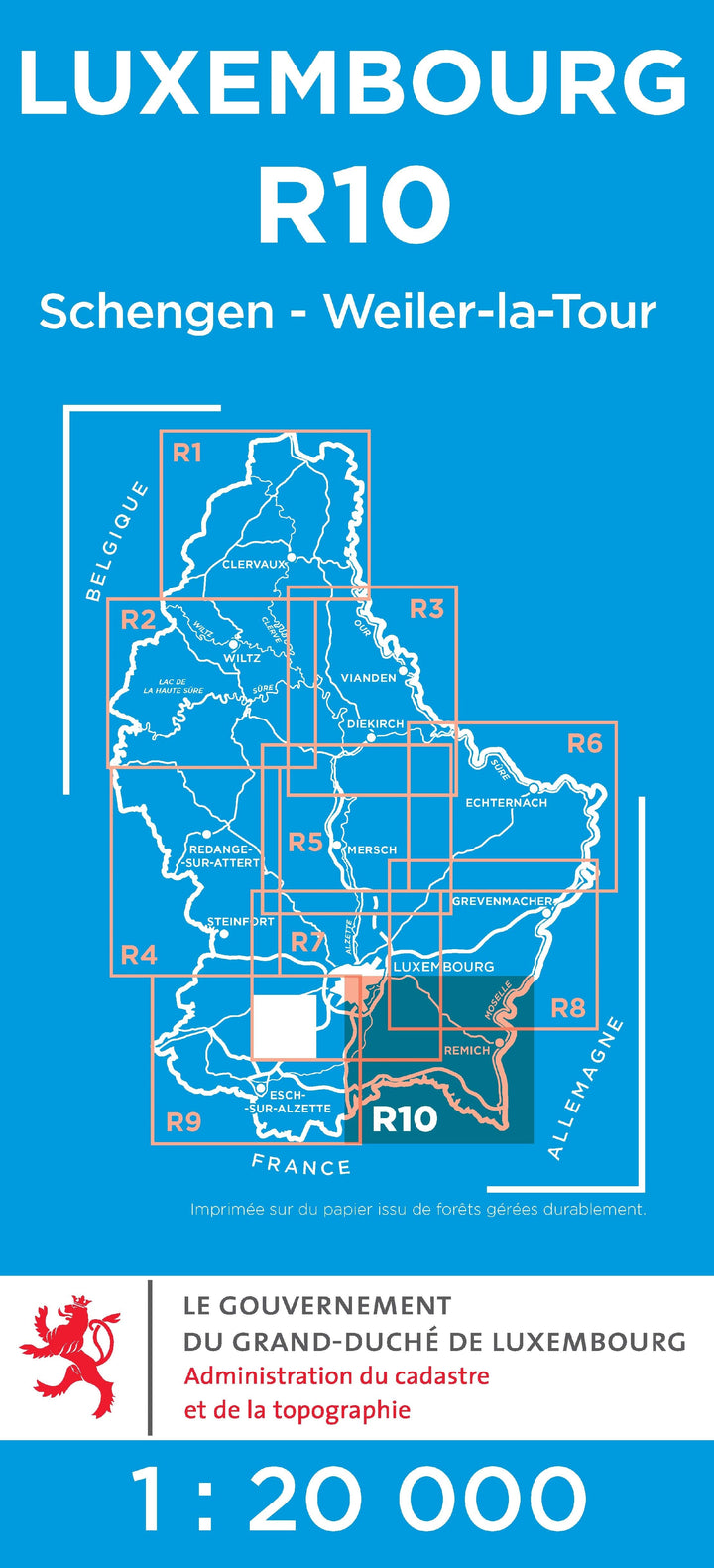 Carte topographique n° R10 - Schengen, Weiler-la-tour (G.D de Luxembourg) carte pliée Service topographique du Luxembourg 