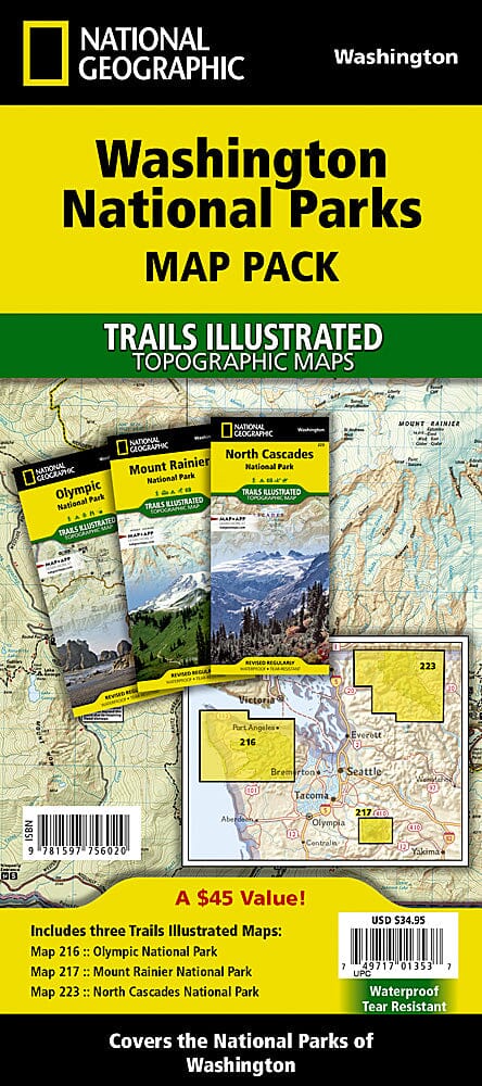 Cartes des sentiers des parcs nationaux de Washington, 3216, 217, 223 (Pack Bundle) | National Geographic carte pliée National Geographic 