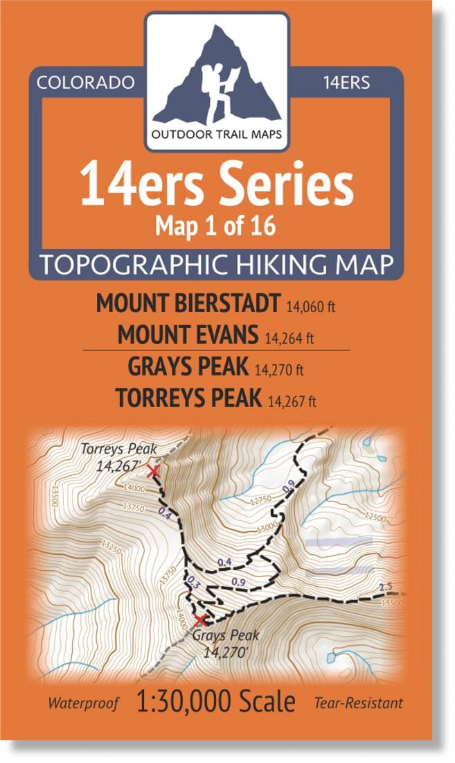 Colorado 14ers Map Series 1 of 16 - Bierstadt, Evans | Grays, Torreys | Outdoor Trail Maps LLC carte pliée 