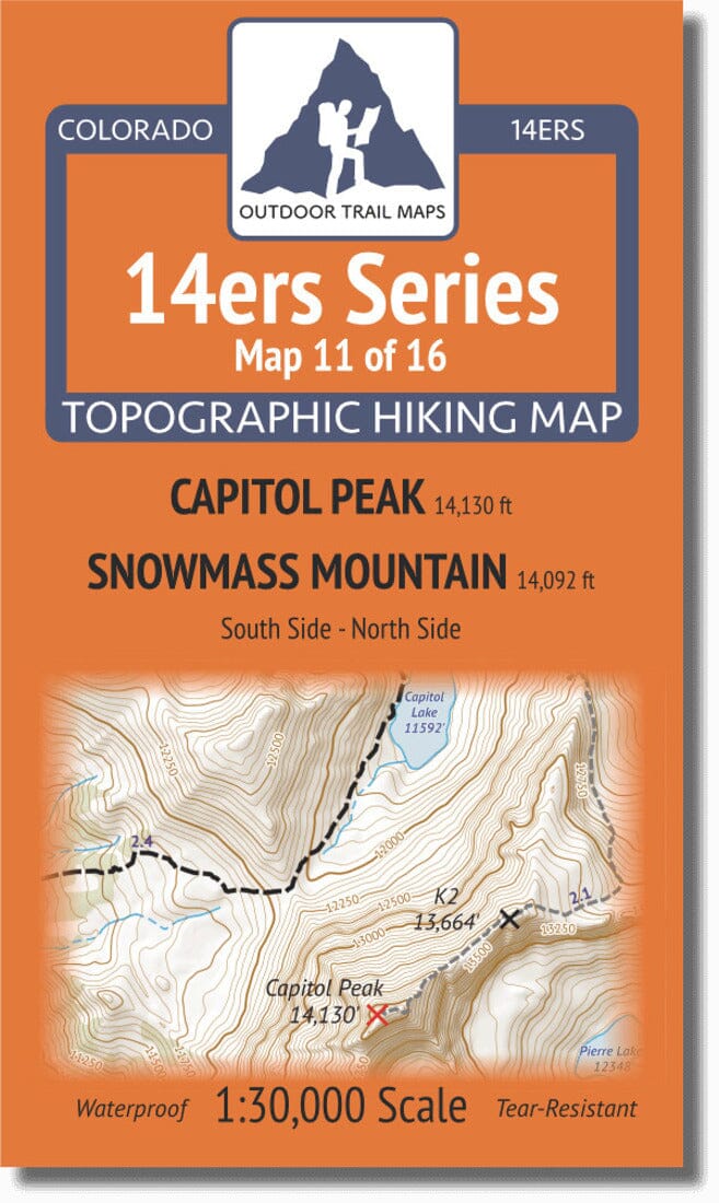 Colorado 14ers Map Series 11 of 16 - Capitol | Snowmass | Outdoor Trail Maps LLC carte pliée 