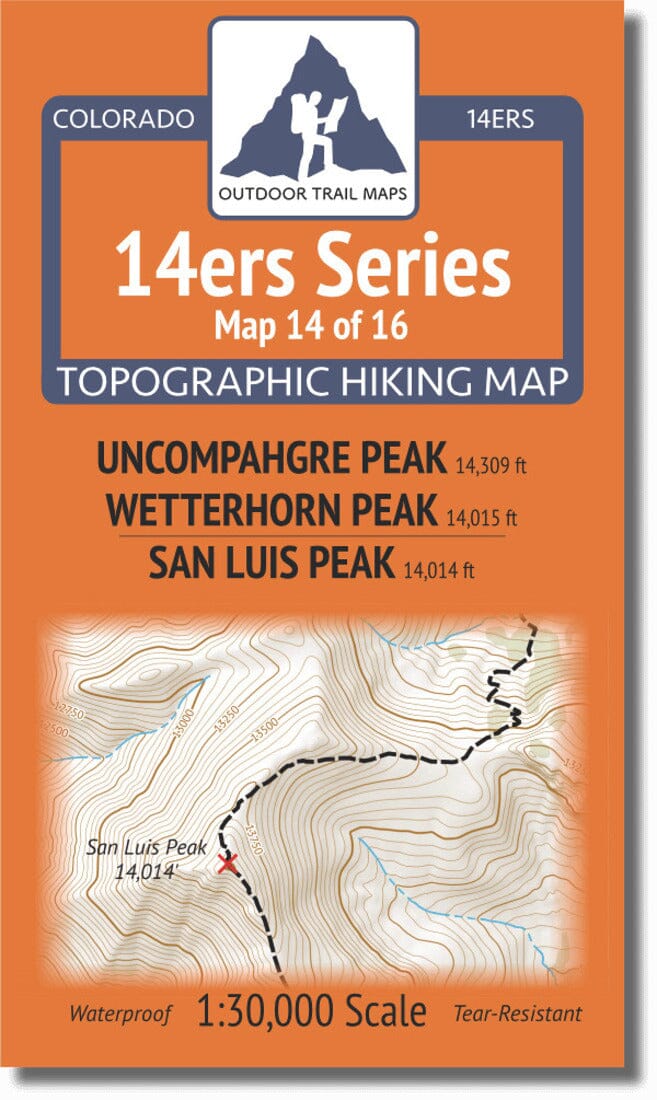 Colorado 14ers Map Series 14 of 16 - Uncompahgre, Wetterhorn | San Luis Peak | Outdoor Trail Maps LLC carte pliée 