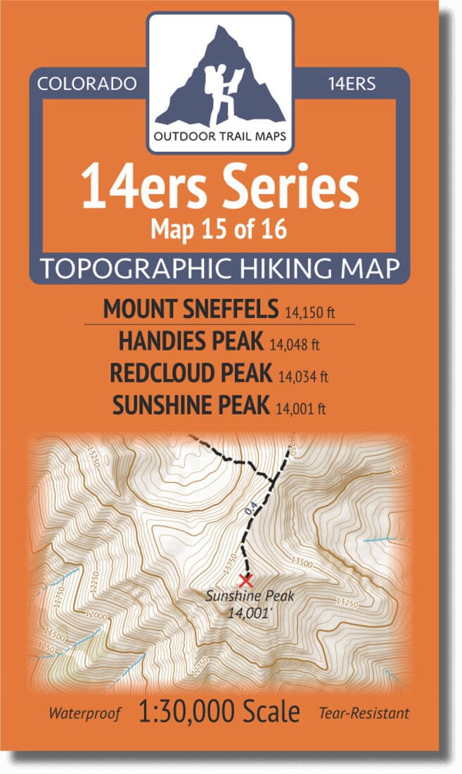 Colorado 14ers Map Series 15 of 16 - Sneffels | Handies, Redcloud, Sunshine | Outdoor Trail Maps LLC carte pliée 