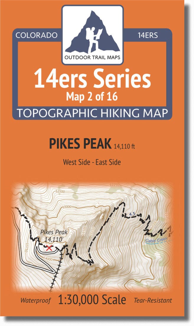 Colorado 14ers Map Series 2 of 16 - Pikes Peak (East and West) | Outdoor Trail Maps LLC carte pliée 