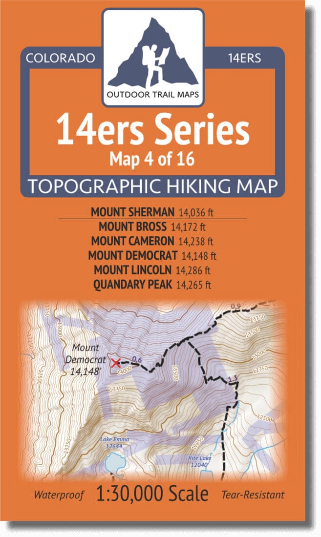 Colorado 14ers Map Series 4 of 16 - Sherman | Bross, Cameron, Democrat, Lincoln, Quandary | Outdoor Trail Maps LLC carte pliée 