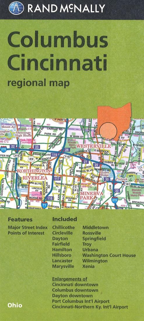 Columbus : Cincinnati : regional map | Rand McNally carte pliée 