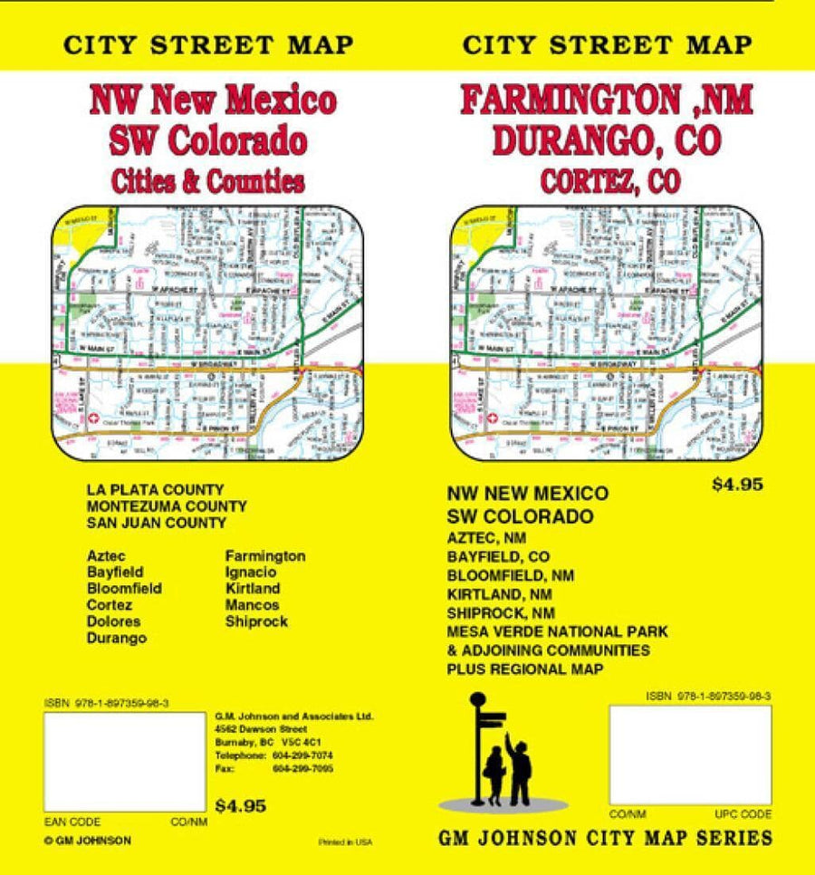 Durango and Cortez, Colorado plus Farmington, Aztec and Bloomfield, New Mexico | GM Johnson Road Map 
