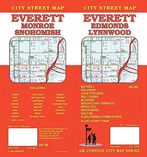 Everett : Edmonds : Lynnwood : city street map = Everett : Monroe : Snohomish : city street map | GM Johnson carte pliée 