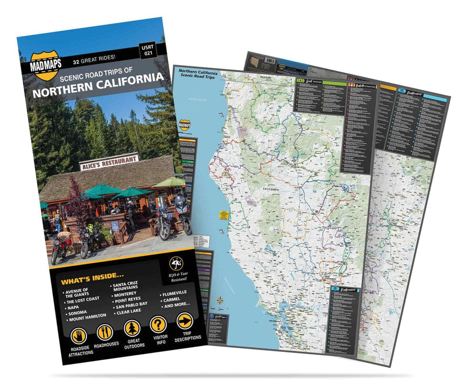 Scenic road trips of northern California | MAD Maps carte pliée 
