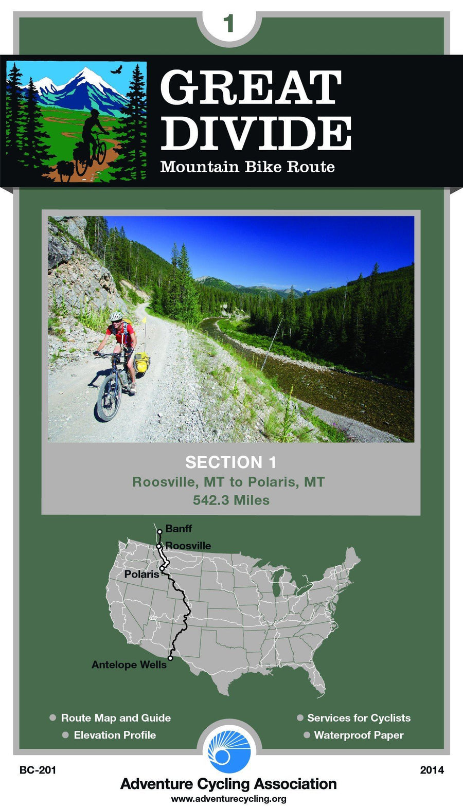 Great Divide Mountain Bike Route n° 1 - Roosville, Montana - Polaris, Montana (542 miles) | Adventure Cycling Association carte pliée Adventure Cycling Association 