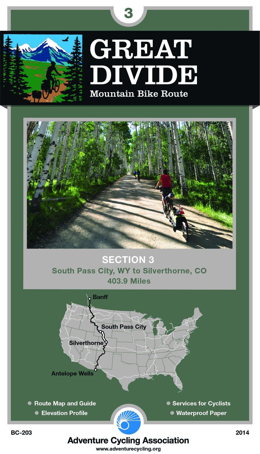 Great Divide Mountain Bike Route n° 3 - South Pass City, Wyoming - Silverthorne, Colorado (404 miles) | Adventure Cycling Association carte pliée Adventure Cycling Association 