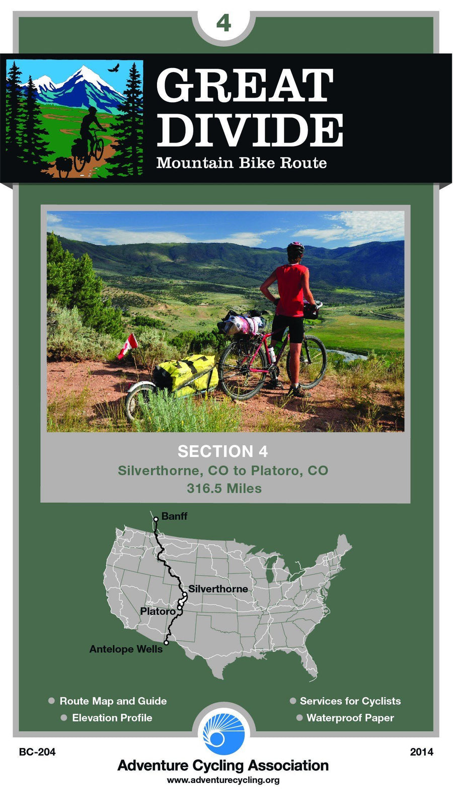 Great Divide Mountain Bike Route n° 4 -Silverthorne, Colorado - Platoro, Colorado (317 miles) | Adventure Cycling Association carte pliée Adventure Cycling Association 