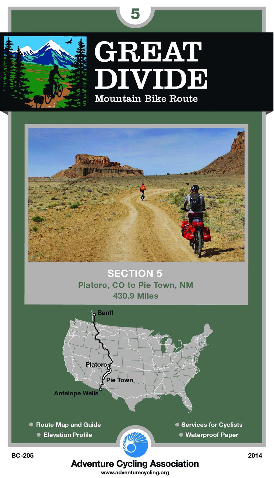 Great Divide Mountain Bike Route n° 5 - Platoro, Colorado - Pie Town, New Mexico (431 miles) | Adventure Cycling Association carte pliée Adventure Cycling Association 