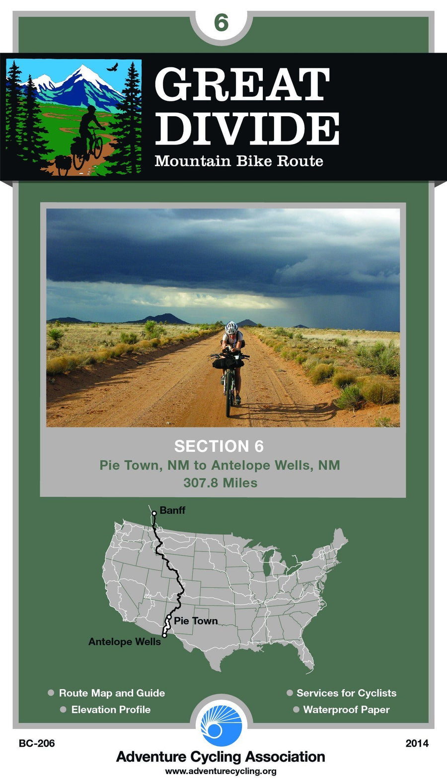 Great Divide Mountain Bike Route n° 6 - Pie Town, New Mexico - Antelope Wells, New Mexico (308 miles) | Adventure Cycling Association carte pliée Adventure Cycling Association 