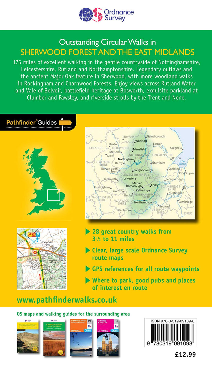 Guide de randonnées (en anglais) - Sherwood Forest & East Midlands (Angleterre) | Ordnance Survey - Pathfinder guides guide de randonnée Ordnance Survey 