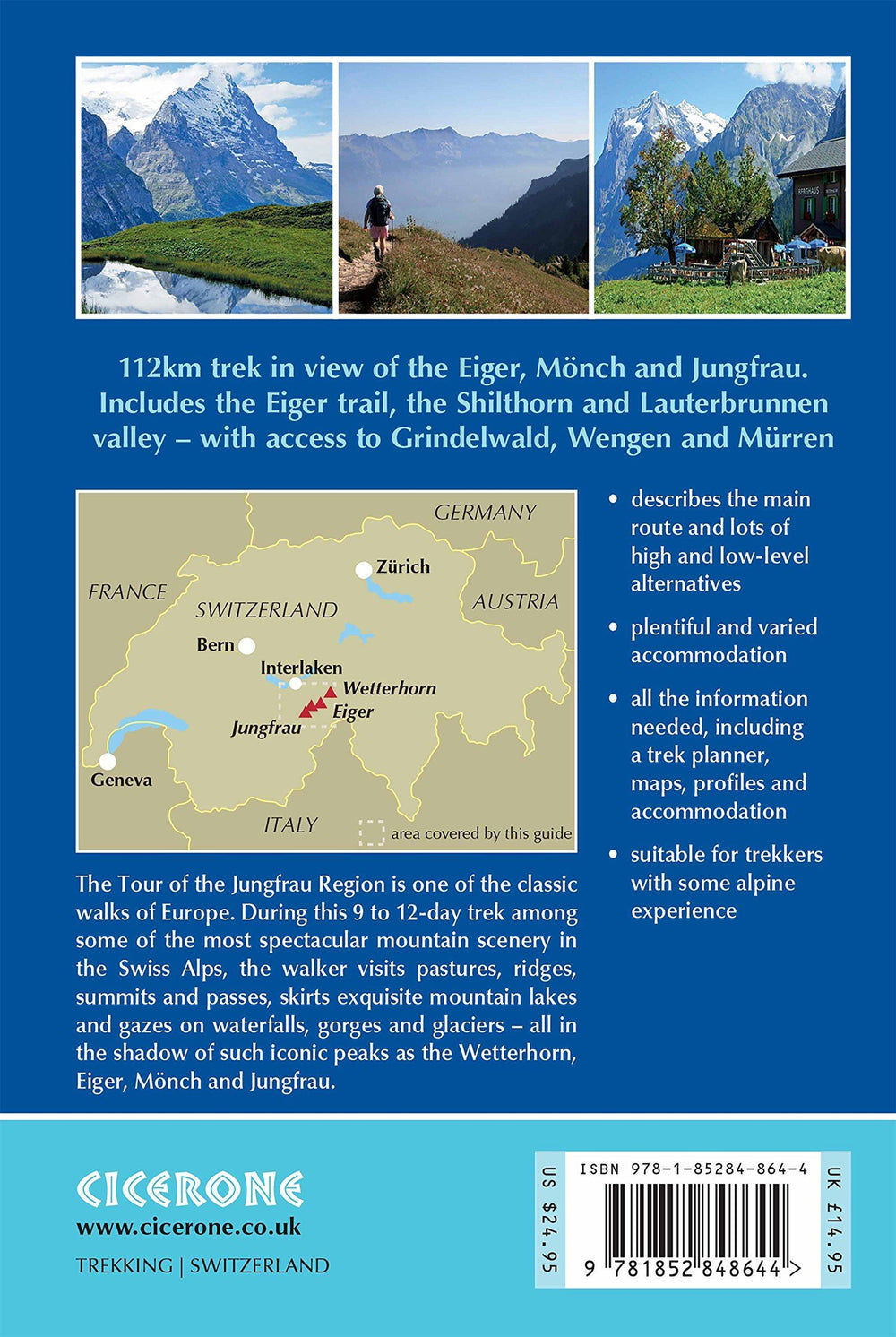 Guide de randonnées (en anglais) - Tour of the Jungfrau Region: A Two-week Trek in the Bernese Oberland (Suisse) | Cicerone guide de randonnée Cicerone 