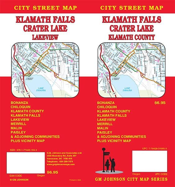 Klamath Falls, Crater Lake and Klamath County, Oregon | GM Johnson carte pliée 