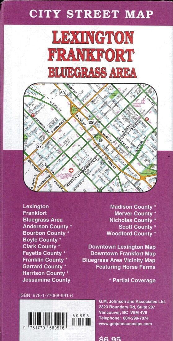 Lexington Frankfort Blue Grass Area Street Map | GM Johnson carte pliée 